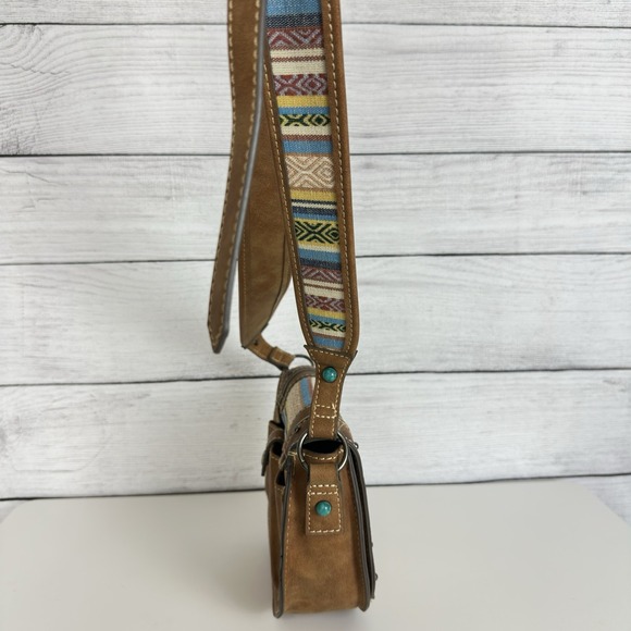 Tony Lama Woven Accent Colorful‎ SaddleBag Leather Southwestern Crossbody Purse - Picture 6 of 12
